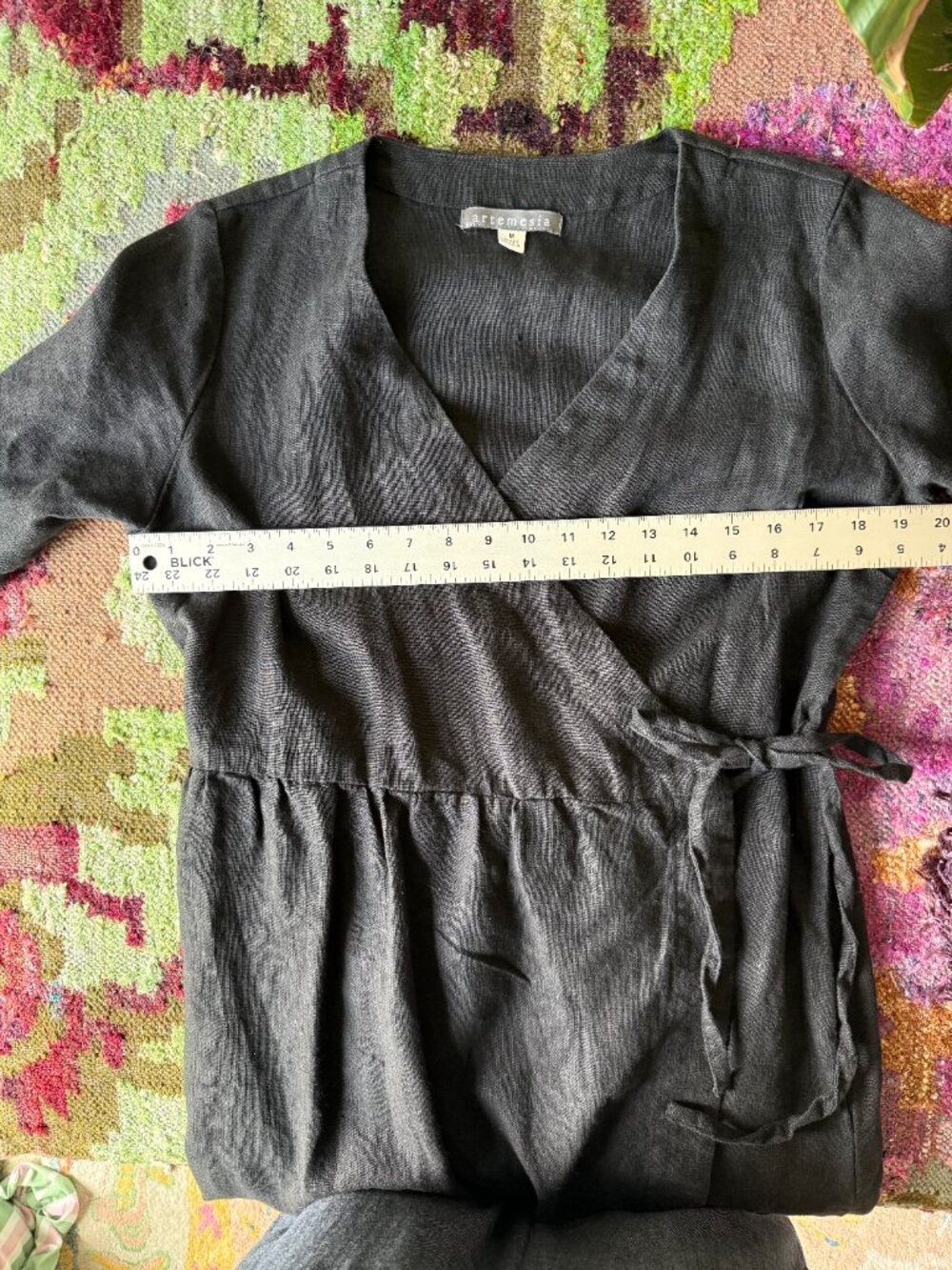 Artemesia Black Wrap Dress Linen NEW Size M - Picture 3 of 4